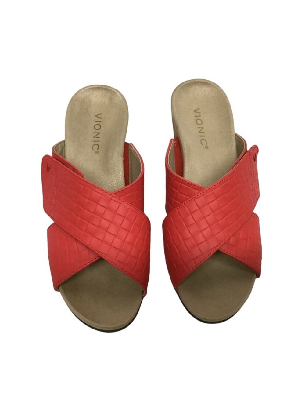 Vionic Leticia Womens 8.5 Leather Cross Strap Cork Wedge Open Toe Sandals